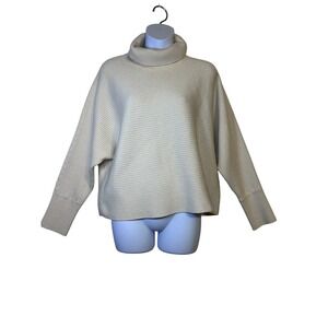 Aritzia BABATON Women's Cream Ribbed Knit Oversized Turtleneck Sweater XL